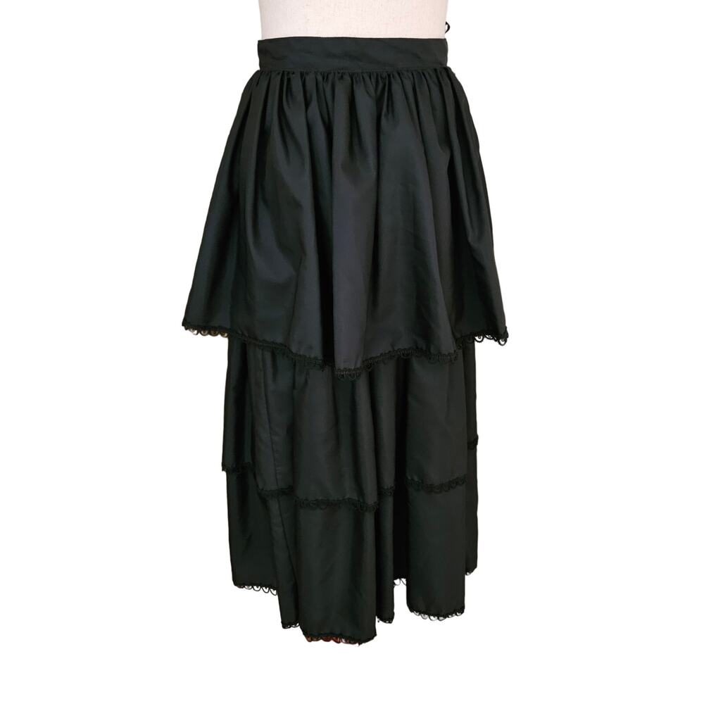 Vintage 80s Goth Skirt Lace Trim Layered Tiered High Waist Midi Maxi Extra Small